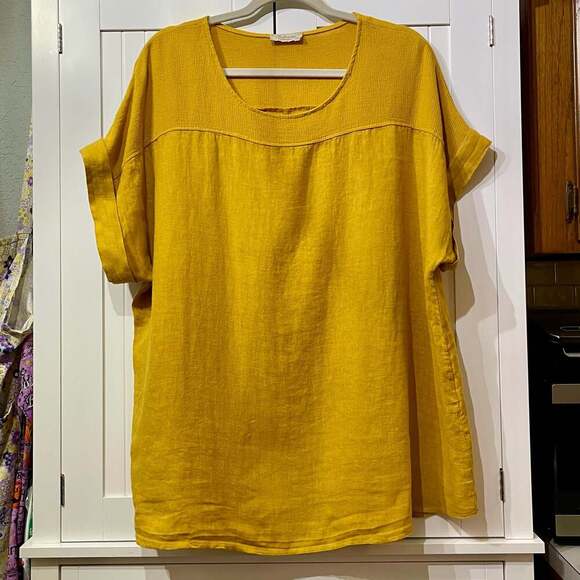 Bellambra Tops - Bellambra Made in Italy 100% Linen Yellow Short Sleeve Tunic Top